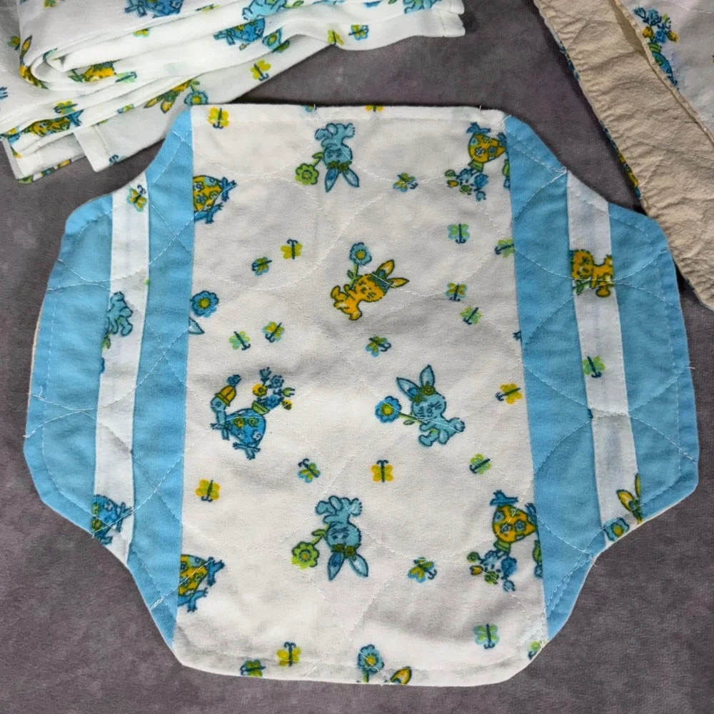 Vtg Baby Nursery Set Bunny Turtle Butterfly 5pc Quilted Pad Curtains Burp Cloth‎